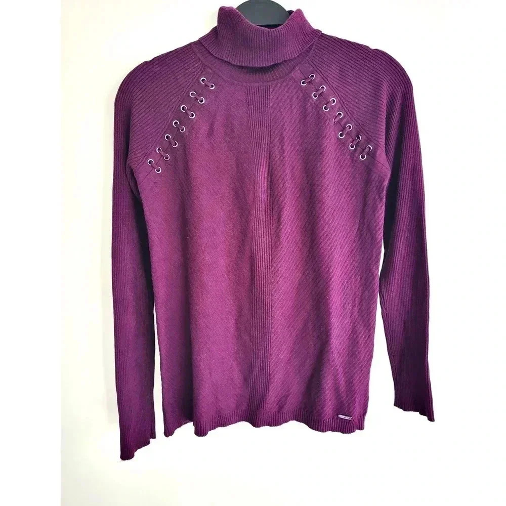 Calvin Klein‎ Ribbed Purple Knit Turtleneck Sweater